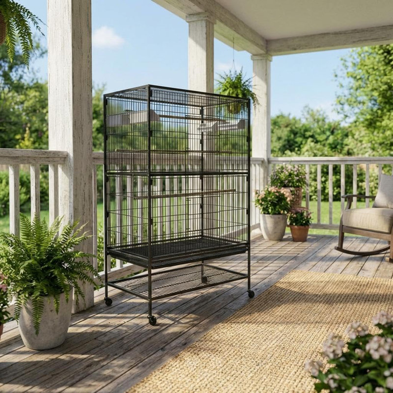 Blue Elephant Bird Cage with Wheels, 52 Inch Bird Flight Cage, Wrought ...